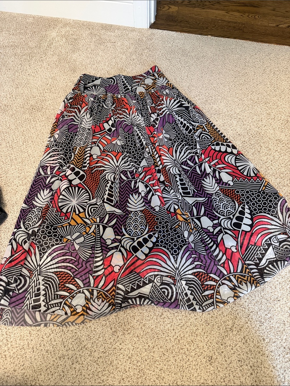 FARM Rio Black Floral Midi Skirt with Purple & Pink Accents